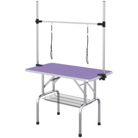 Adjustable Dog Grooming Table with 2 Safety Slings, Storage Basket, Purple Adjustable Dog Grooming Table with 2 Safety Slings, Storage Basket, Purple